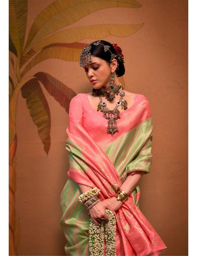 Pista Elegant Banarasi Silk Blend Saree with Unstitched Blouse ClothsVilla