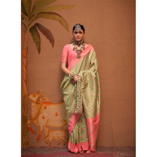 Pista Elegant Banarasi Silk Blend Saree with Unstitched Blouse ClothsVilla