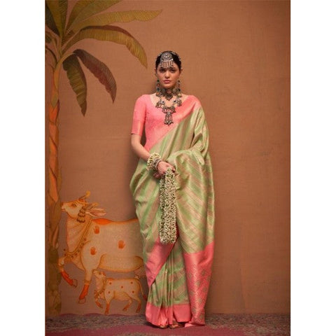 Pista Elegant Banarasi Silk Blend Saree with Unstitched Blouse ClothsVilla Main image