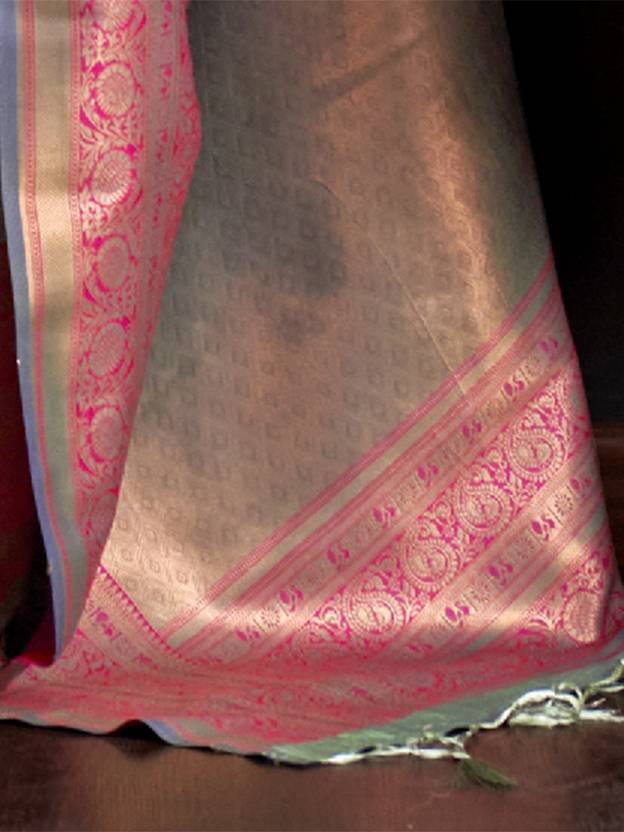 Pista Elegant Banarasi Silk Blend Woven Saree with Tassel Detailing ClothsVilla