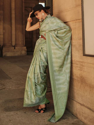 Pista Elegant Banarasi Silk Blend Woven Saree with Tassel Detailing ClothsVilla