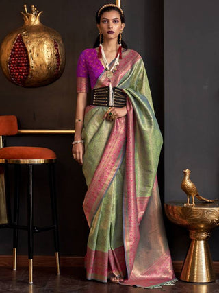 Pista Elegant Banarasi Silk Blend Woven Saree with Tassel Detailing ClothsVilla