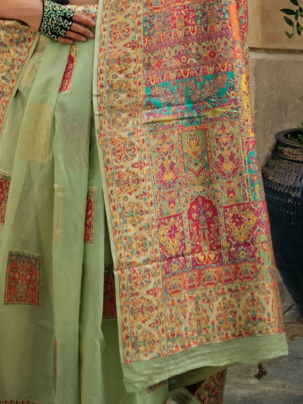 Pista Elegant Banarasi Silk Blend Woven Saree with Unstitched Blouse Piece ClothsVilla