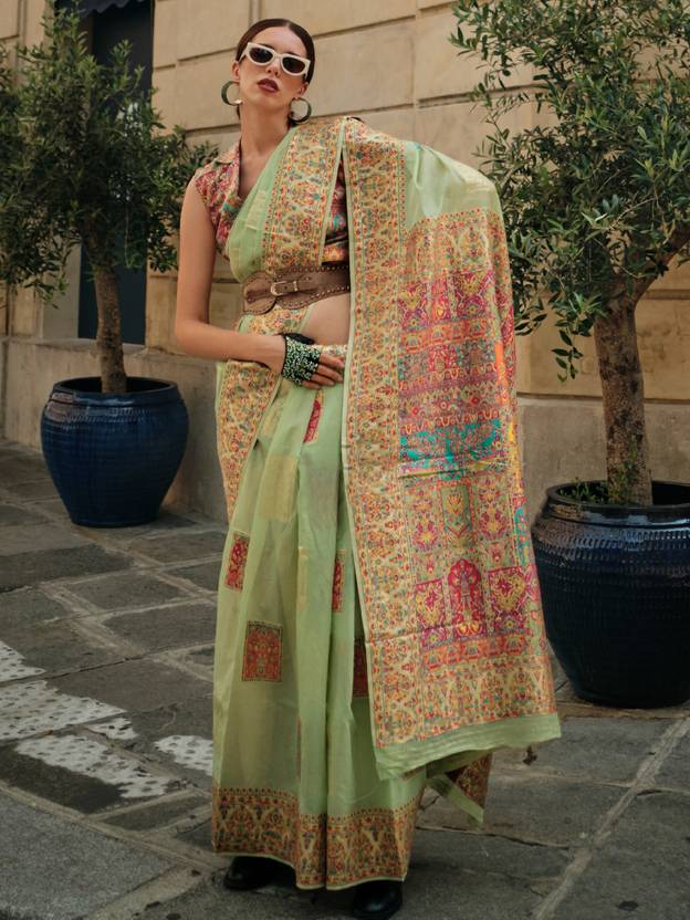 Pista Elegant Banarasi Silk Blend Woven Saree with Unstitched Blouse Piece ClothsVilla