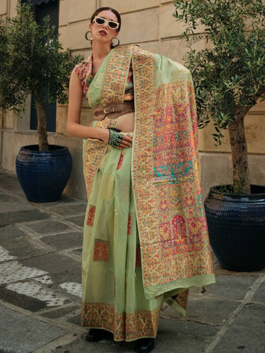Pista Elegant Banarasi Silk Blend Woven Saree with Unstitched Blouse Piece ClothsVilla