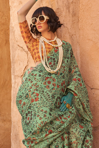 Pista Elegant Banarasi Tissue Saree with Unstitched Blouse Piece ClothsVilla