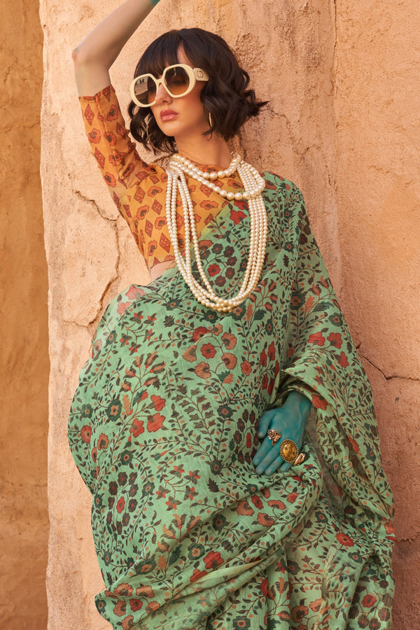 Pista Elegant Banarasi Tissue Saree with Unstitched Blouse Piece ClothsVilla
