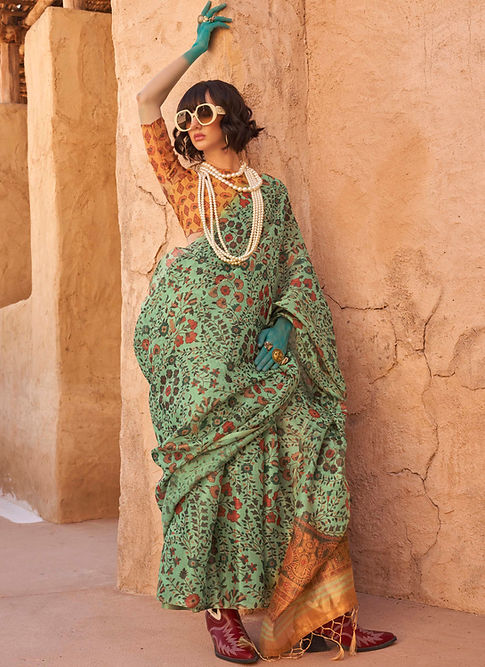 Pista Elegant Banarasi Tissue Saree with Unstitched Blouse Piece ClothsVilla
