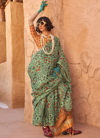 Pista Elegant Banarasi Tissue Saree with Unstitched Blouse Piece ClothsVilla