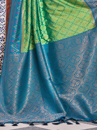 Pista Elegant Banarasi Tissue Silk Saree with Zari Woven Design ClothsVilla