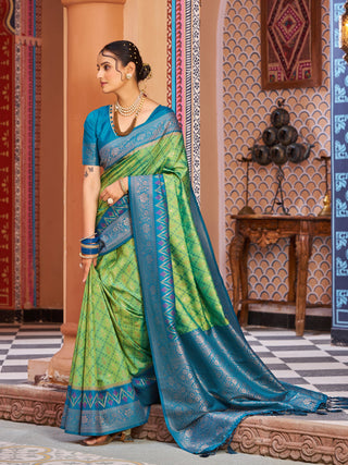 Pista Elegant Banarasi Tissue Silk Saree with Zari Woven Design ClothsVilla