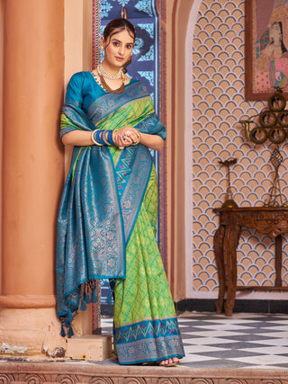 Pista Elegant Banarasi Tissue Silk Saree with Zari Woven Design ClothsVilla