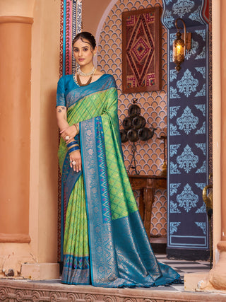 Pista Elegant Banarasi Tissue Silk Saree with Zari Woven Design ClothsVilla