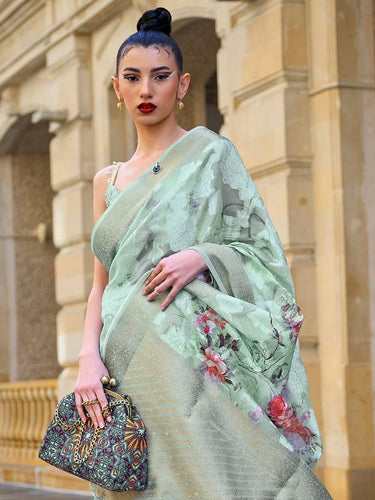 Pista Elegant Brasso Madurai Saree with Unstitched Blouse Piece Clothsvilla