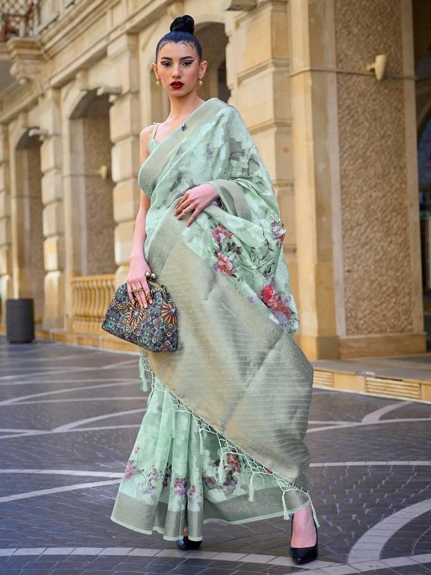 Pista Elegant Brasso Madurai Saree with Unstitched Blouse Piece Clothsvilla