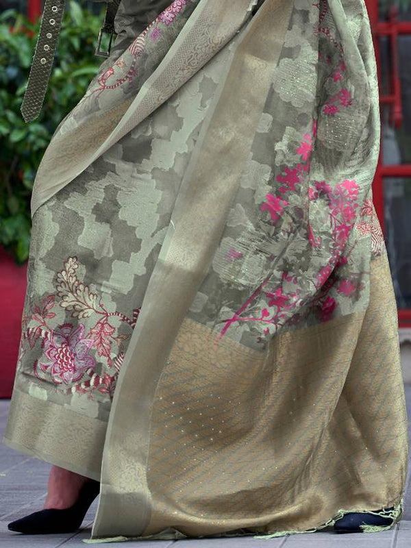 Pista Elegant Brasso Madurai Saree with Unstitched Blouse Piece Clothsvilla