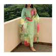 Load image into Gallery viewer, Pista Elegant Cotton Silk Suit Set with Floral Organza Dupatta
