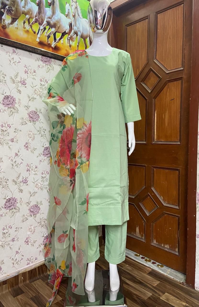 Pista Elegant Cotton Silk Suit Set with Floral Organza Dupatta