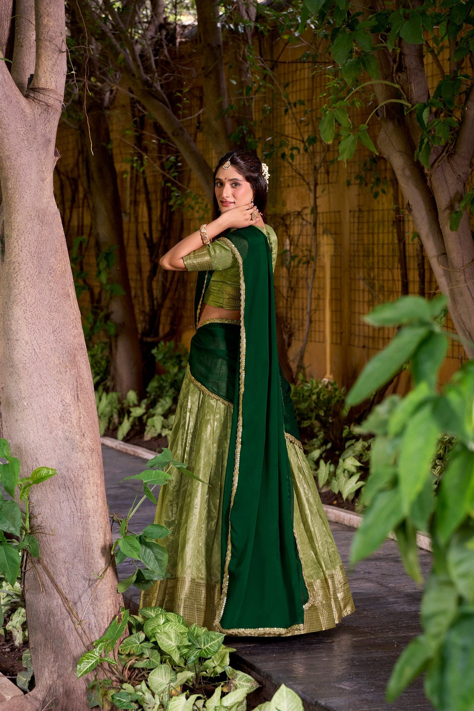 Pista Elegant Dupion Silk Stitched Lehenga with Zari Weaving Work, Unstitched Blouse & Zari Shimmer Dupatta ClothsVilla