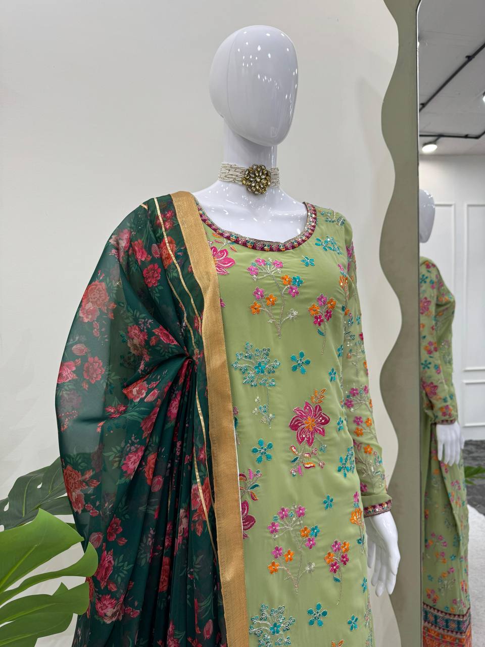Pista Elegant Faux Georgette Plazo Set with Dupatta – Thread & Sequin Work Clothsvilla