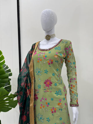 Pista Elegant Faux Georgette Plazo Set with Dupatta – Thread & Sequin Work Clothsvilla