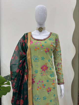 Pista Elegant Faux Georgette Plazo Set with Dupatta – Thread & Sequin Work Clothsvilla