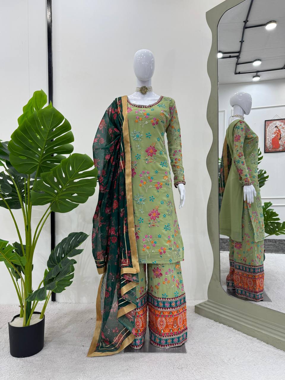 Pista Elegant Faux Georgette Plazo Set with Dupatta – Thread & Sequin Work Clothsvilla
