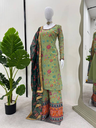Pista Elegant Faux Georgette Plazo Set with Dupatta – Thread & Sequin Work Clothsvilla