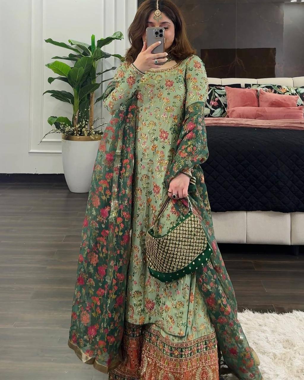 Pista Elegant Faux Georgette Plazo Set with Dupatta – Thread & Sequin Work Clothsvilla