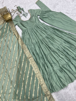 Pista Elegant Festive Pure Romansilk Chanderi Anarkali Suit with Banarasi Dupatta