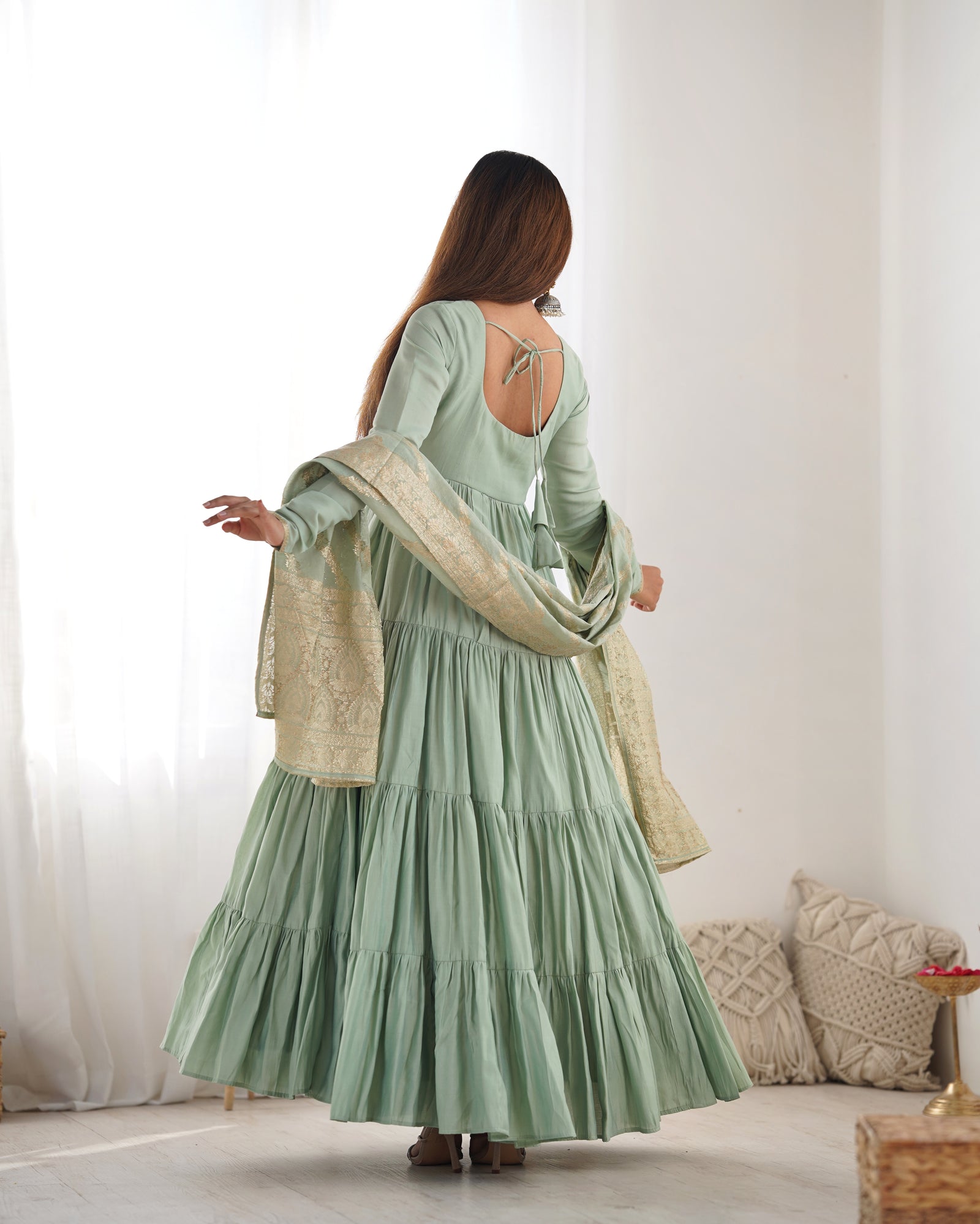 Pista Elegant Festive Pure Romansilk Chanderi Anarkali Suit with Banarasi Dupatta