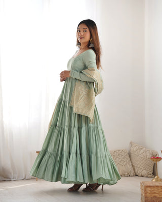 Pista Elegant Festive Pure Romansilk Chanderi Anarkali Suit with Banarasi Dupatta