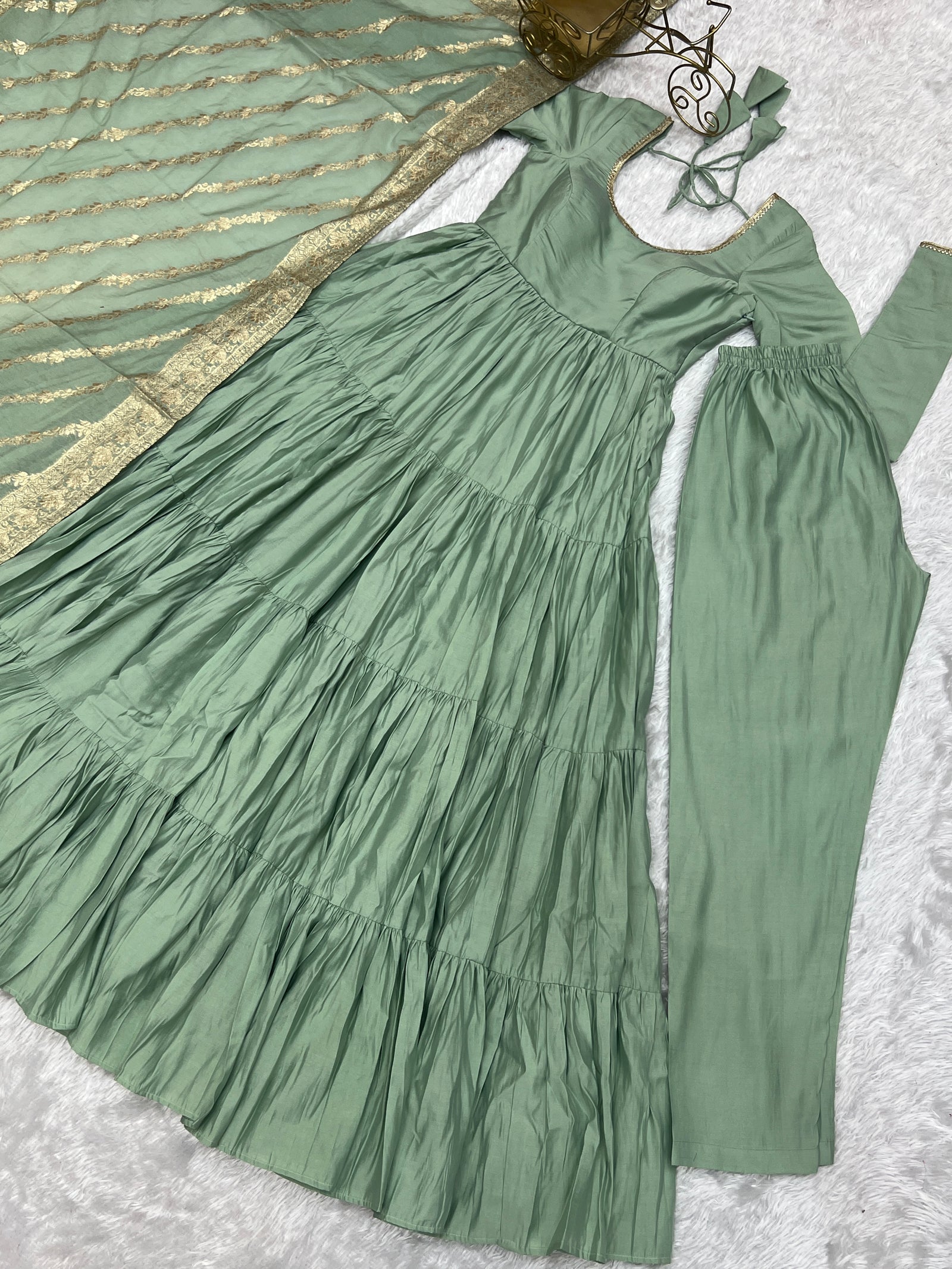 Pista Elegant Festive Pure Romansilk Chanderi Anarkali Suit with Banarasi Dupatta