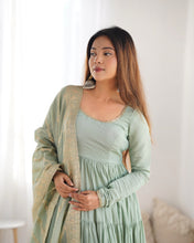 Load image into Gallery viewer, Pista Elegant Festive Pure Romansilk Chanderi Anarkali Suit with Banarasi Dupatta