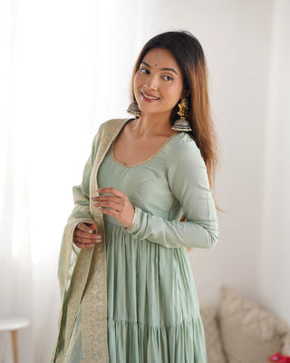 Pista Elegant Festive Pure Romansilk Chanderi Anarkali Suit with Banarasi Dupatta