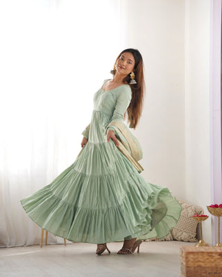 Pista Elegant Festive Pure Romansilk Chanderi Anarkali Suit with Banarasi Dupatta
