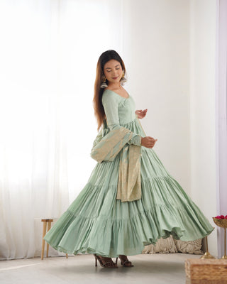 Pista Elegant Festive Pure Romansilk Chanderi Anarkali Suit with Banarasi Dupatta