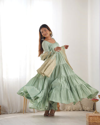 Pista Elegant Festive Pure Romansilk Chanderi Anarkali Suit with Banarasi Dupatta