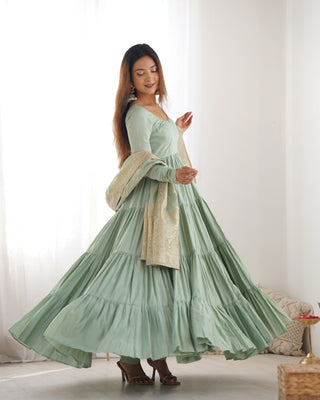 Pista Elegant Festive Pure Romansilk Chanderi Anarkali Suit with Banarasi Dupatta