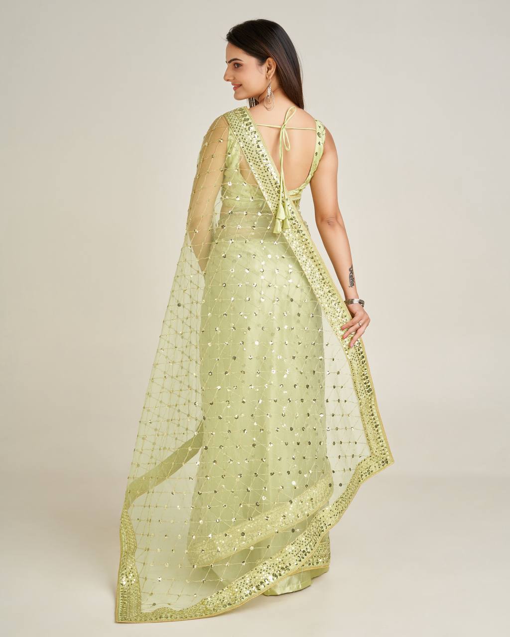 Pista Elegant Net Saree with Sequins & Dori Work and Banglori Silk Blouse ClothsVilla