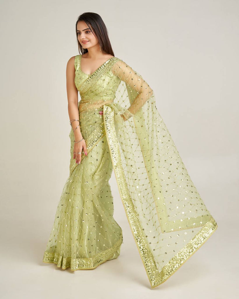 Pista Elegant Net Saree with Sequins & Dori Work and Banglori Silk Blouse ClothsVilla
