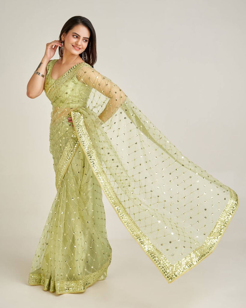 Pista Elegant Net Saree with Sequins & Dori Work and Banglori Silk Blouse ClothsVilla