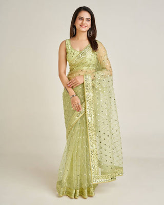 Pista Elegant Net Saree with Sequins & Dori Work and Banglori Silk Blouse ClothsVilla