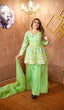 Load image into Gallery viewer, Pista Green Elegant Organza Top with Sequins, Handprint &amp; Zari, Paired with Fully Stitched Organza Palazzo and Dupatta – Ready to Wear Ethnic Set ClothsVilla