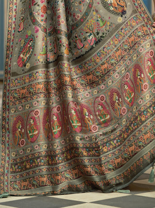 Pista Elegant Pashmina Kashmiri Jacquard Saree with Kalamkari & Meenakari Weaving ClothsVilla