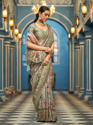 Pista Elegant Pashmina Kashmiri Jacquard Saree with Kalamkari & Meenakari Weaving ClothsVilla