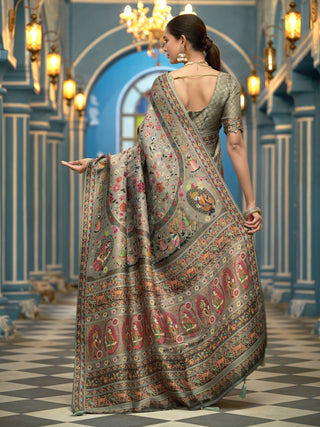 Pista Elegant Pashmina Kashmiri Jacquard Saree with Kalamkari & Meenakari Weaving ClothsVilla