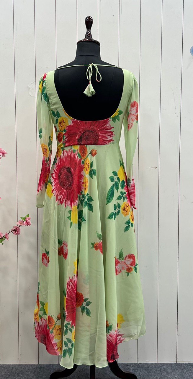 Pista Elegant Pure Soft Fox Georgette Floral Churidar Gown Set with Dupatta – Ready to Wear