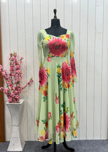 Pista Elegant Pure Soft Fox Georgette Floral Churidar Gown Set with Dupatta – Ready to Wear