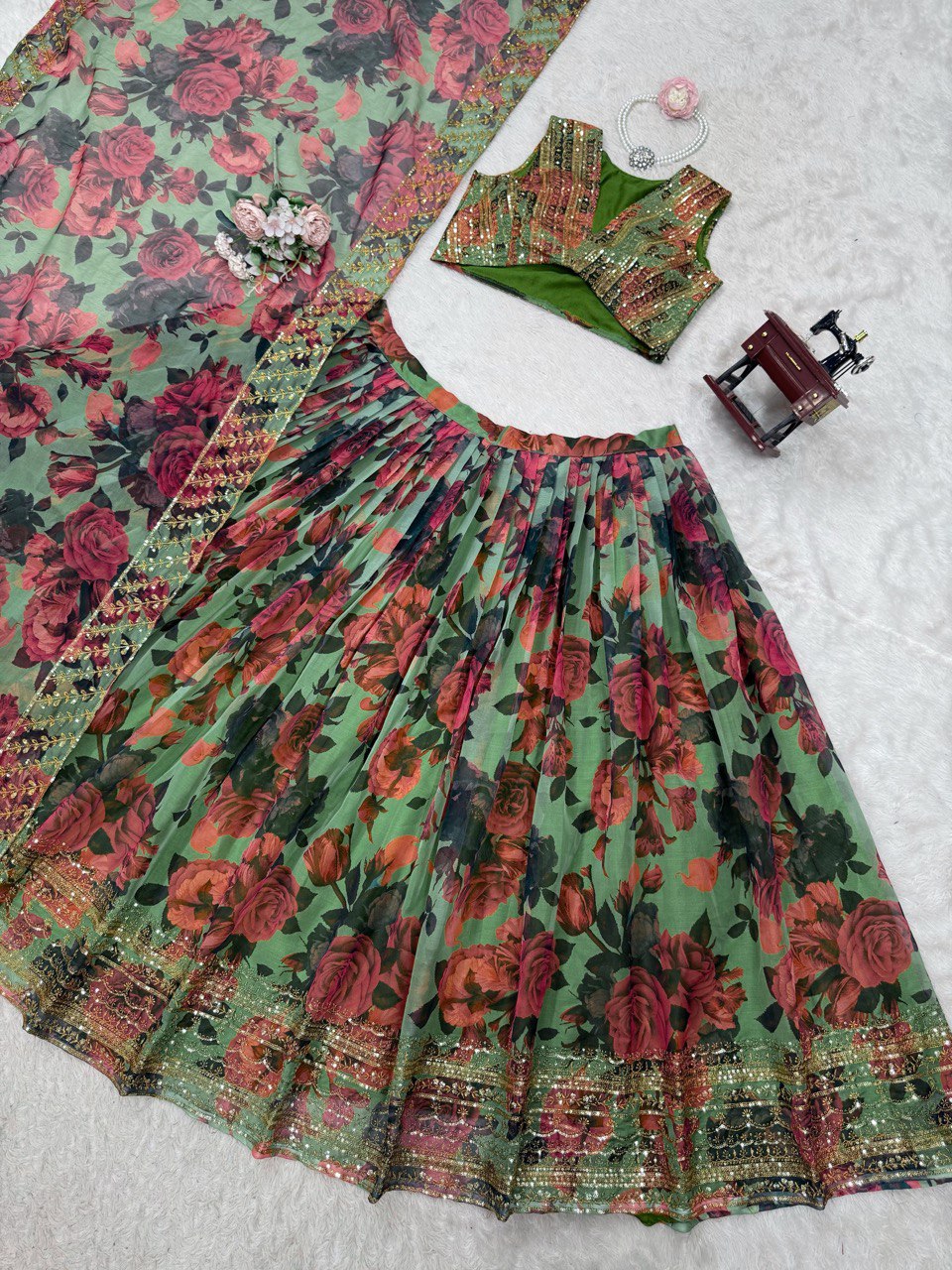 Pista Elegant Tabby Organza Lehenga Set with Digital Print & Sequins Work ClothsVilla